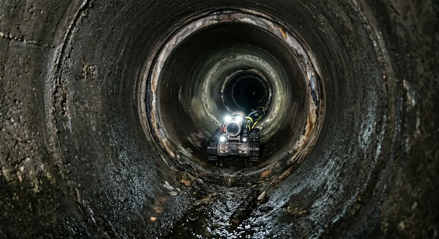 Robotic sewer camera inspecting pipe interior for Sewer Line Cleaning in Fort Carson