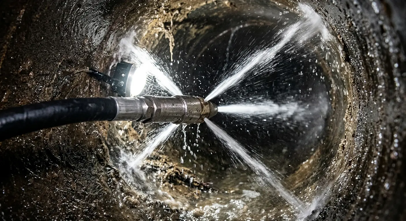 High-pressure hydro jetting nozzle cleaning sewer pipe for Sewer Cleanout in Fort Carson